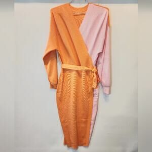 Two-Tone Orange and Pink Midi Dress